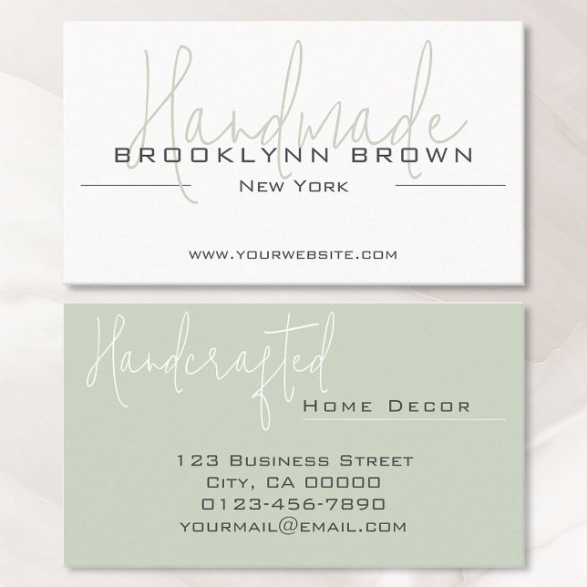 Elegante Minimalistische handgefertigte Minze grün Visitenkarte (Von Creator hochgeladen)