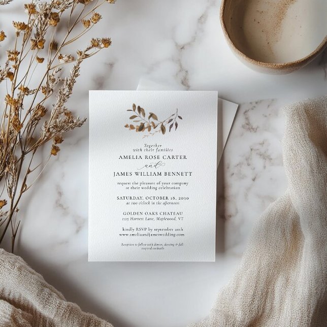 Elegante Minimalistische Herbst-Eukalyptus-Hochzei Einladung (Elegant Minimalist Fall Autumn Eucalyptus Wedding Invitation)