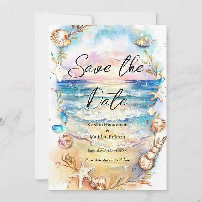 Elegante Minimalistische Hochzeit am Strand Save The Date (Vorderseite)