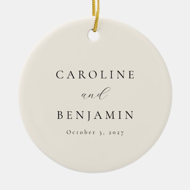 Elegante Minimalistische Hochzeit der Creme Callig Keramik Ornament (Vorne)