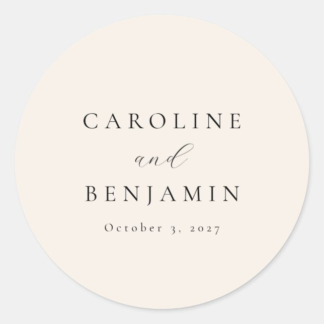 Elegante Minimalistische Hochzeit der Creme Callig Runder Aufkleber (Vorderseite)