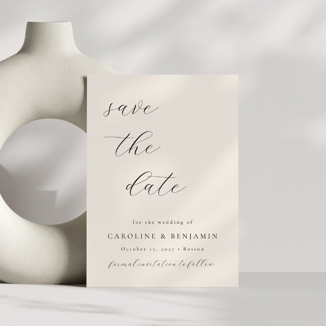 Elegante Minimalistische Hochzeit der Creme Callig Save The Date (Von Creator hochgeladen)