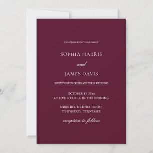 Elegante Minimalistische Hochzeit in Burgund Einladung