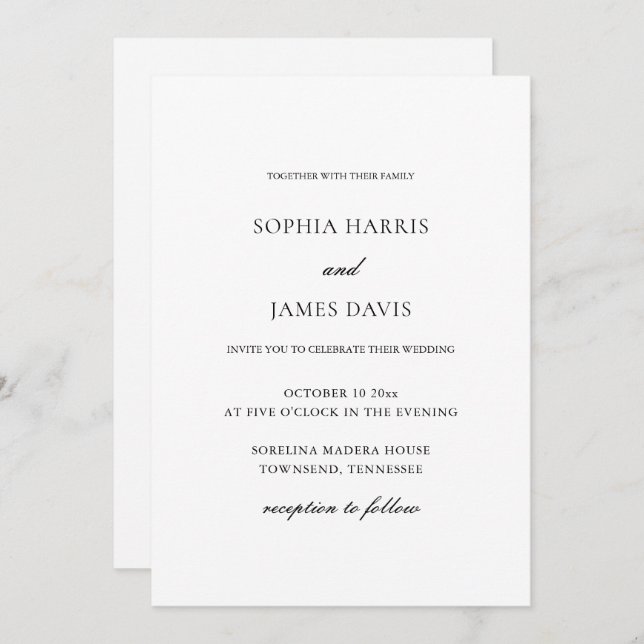 Elegante Minimalistische Hochzeit in einem Einladung (Vorne/Hinten)