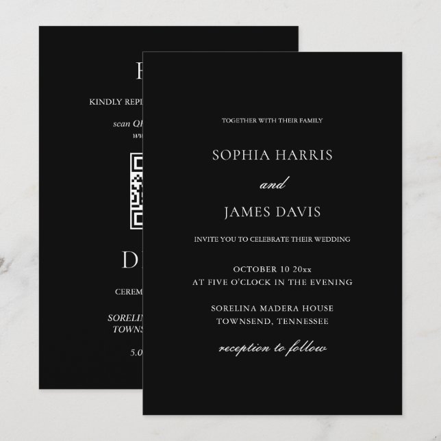 Elegante Minimalistische Hochzeit in einem Einladung (Vorne/Hinten)
