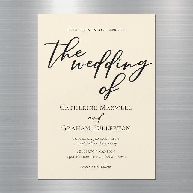 Elegante Minimalistische Hochzeit in Elfenbein Magneteinladung (Von Creator hochgeladen)