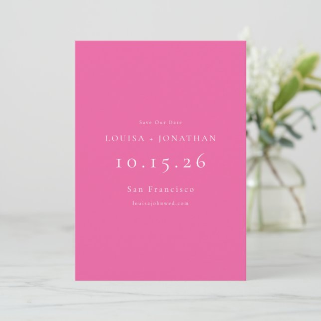 Elegante Minimalistische Hochzeit in heiß rosa Save The Date (Stehend Vorderseite)