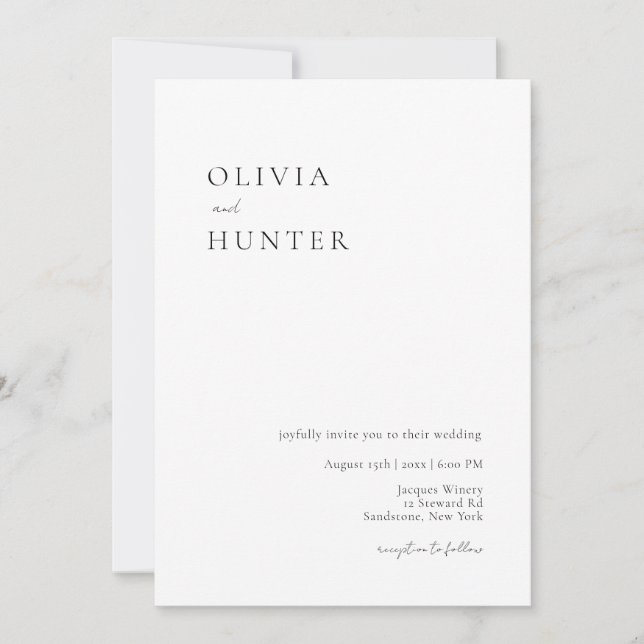Elegante Minimalistische Hochzeit in Schwarz und W Einladung (Vorderseite)