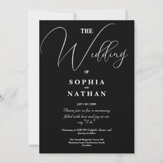 Elegante Minimalistische Hochzeit in Schwarz und W Einladung