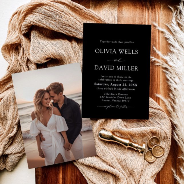 Elegante Minimalistische Hochzeit in Schwarz und W Einladung (Von Creator hochgeladen)