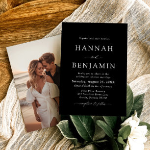 Elegante Minimalistische Hochzeit in Schwarz und W Einladung