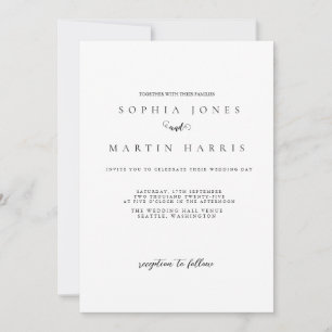 Elegante Minimalistische Hochzeit in Schwarz und W Einladung