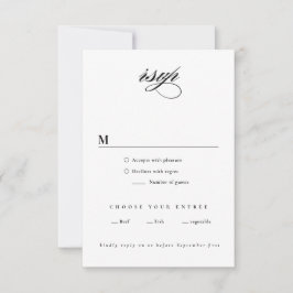 Elegante Minimalistische Hochzeit in Schwarz und W RSVP Karte