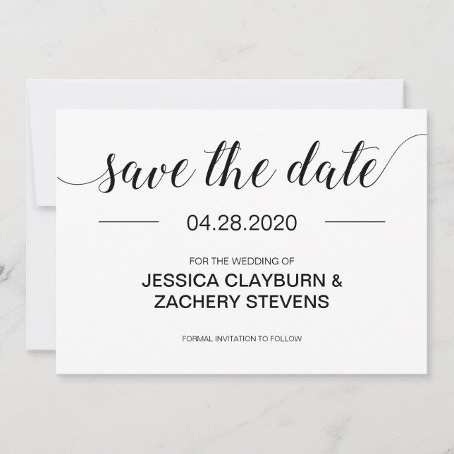 Elegante Minimalistische Hochzeit in Schwarz und W Save The Date (Vorderseite)