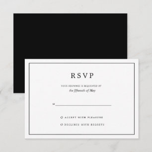 Elegante minimalistische Hochzeit in Schwarz-Weiß RSVP Karte