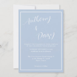 Elegante Minimalistische Hochzeit mit blauem Borde Einladung