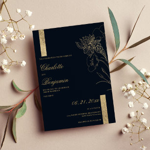 Elegante minimalistische Hochzeit mit blauem Gold Einladung