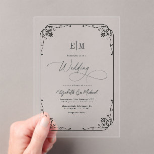 Elegante minimalistische Hochzeit mit Monogramm Acryleinladungen