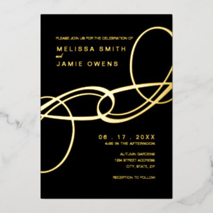 Elegante minimalistische Hochzeit Schwarz und Gold Folieneinladung