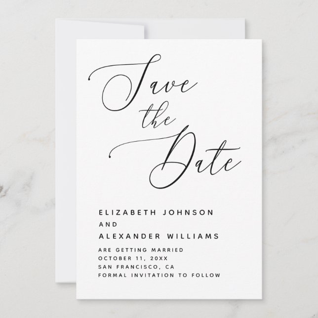 Elegante Minimalistische Hochzeit. Schwarz-Weiß-Sc Save The Date (Vorderseite)