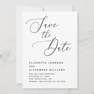 Elegante minimalistische Hochzeit. Schwarze und we Save The Date