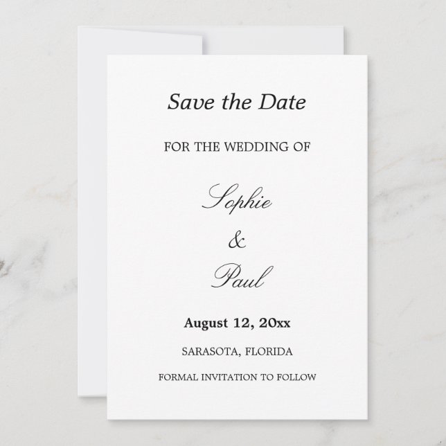 Elegante Minimalistische Hochzeit speichern Sie da Save The Date (Vorderseite)