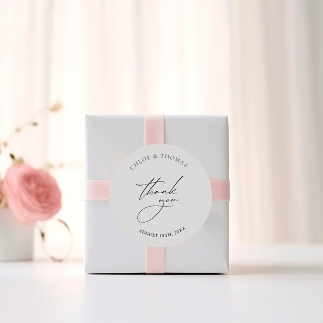 Elegante Minimalistische Hochzeit Vielen Dank Runder Aufkleber (Elegant Minimalist Wedding Thank You Classic Round Sticker)