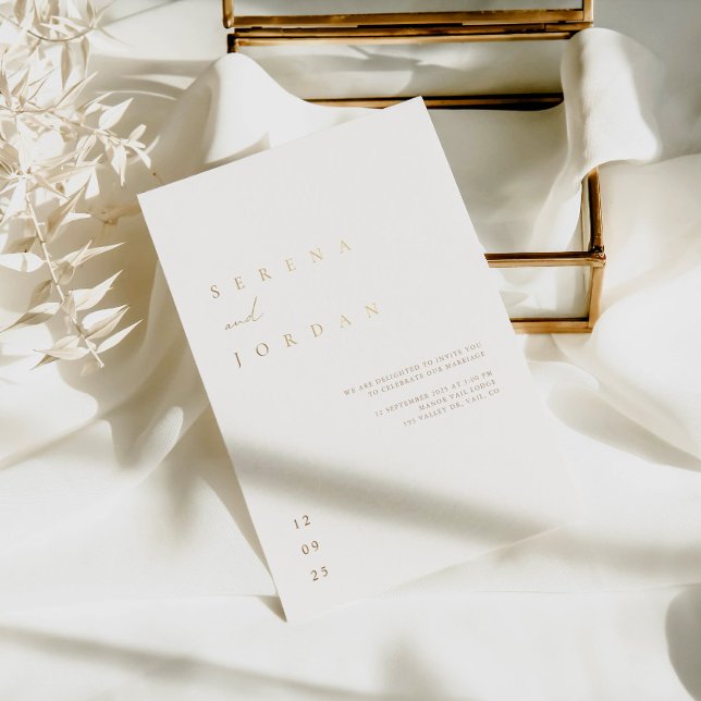 Elegante Minimalistische Hochzeit von Elfenbein Folieneinladung (Von Creator hochgeladen)