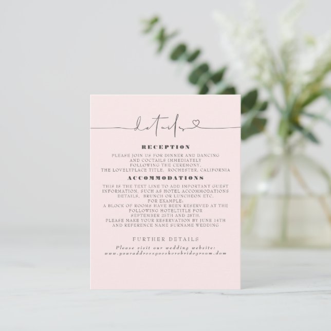 Elegante Minimalistische Hochzeitdetails Begleitkarte (Stehend Vorderseite)