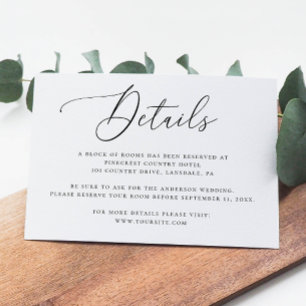 Elegante Minimalistische Hochzeitdetails mit Skrip Begleitkarte
