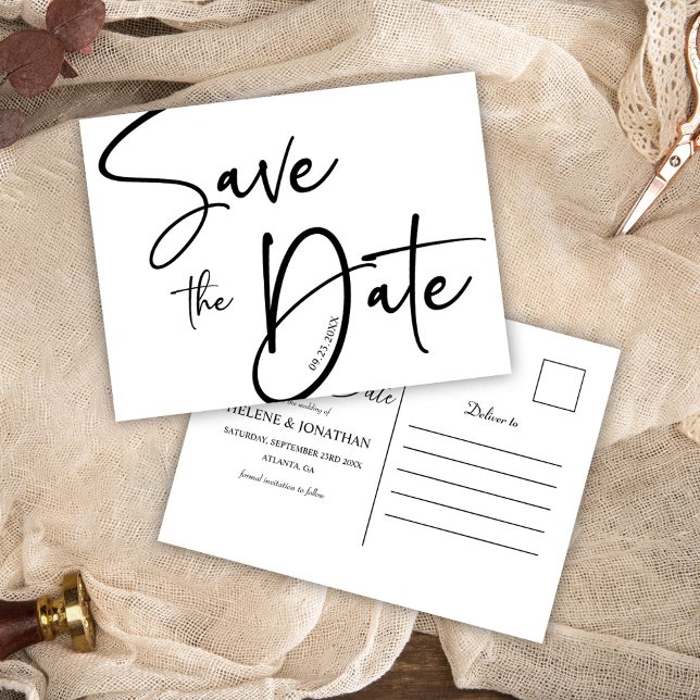 Elegante Minimalistische Hochzeiten in Schwarz und Postkarte (Elegant Black And White Modern Minimalist Wedding Postcard)