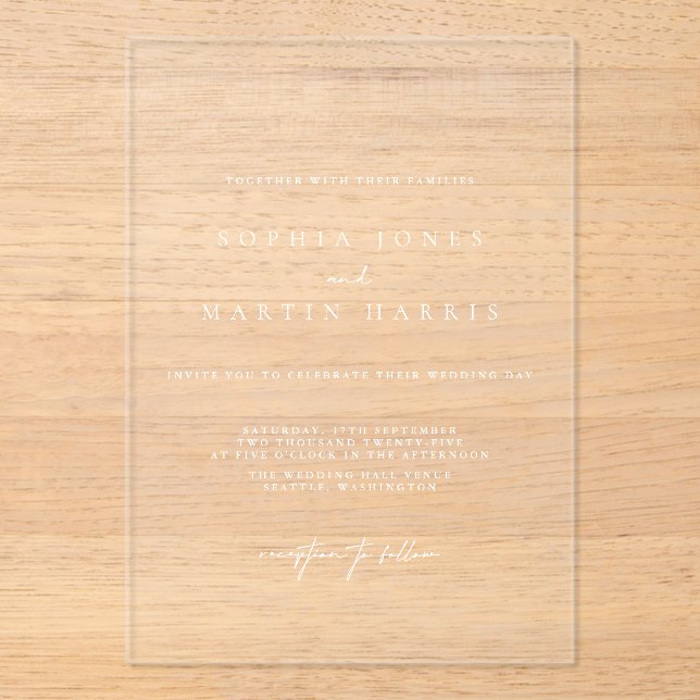 Elegante Minimalistische Hochzeitseinladung Acryleinladungen (Vorderseite)