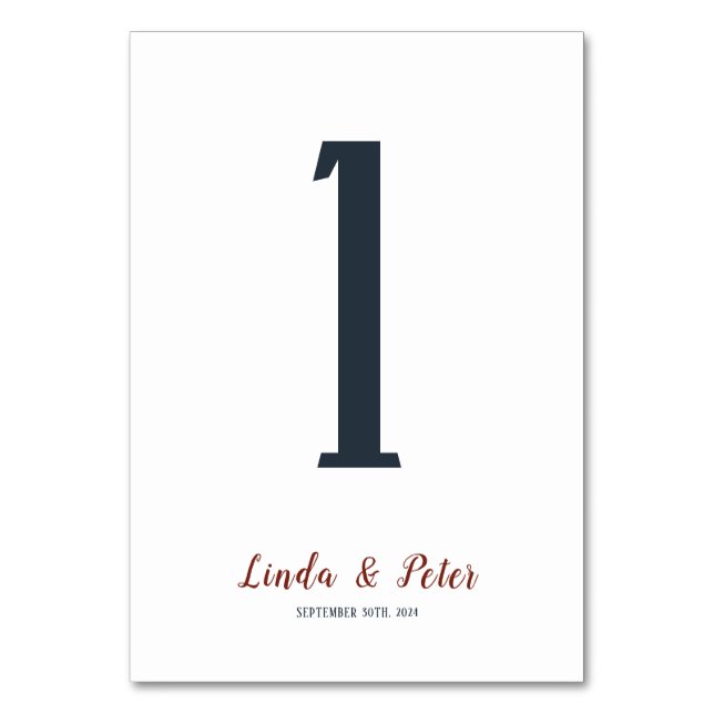 Elegante Minimalistische Hochzeitsempfehlung Tischnummer (Vorderseite)