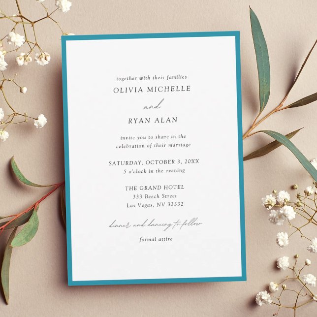 Elegante Minimalistische Hochzeitsfeier Einladung (Elegant Minimalist Blue Border Wedding Invitation
)