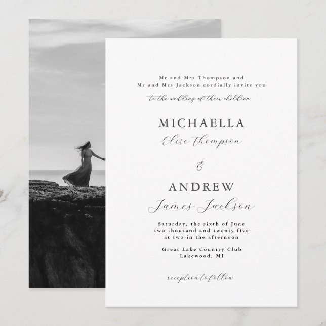 Elegante Minimalistische Hochzeitsfeier Einladung (Vorne/Hinten)