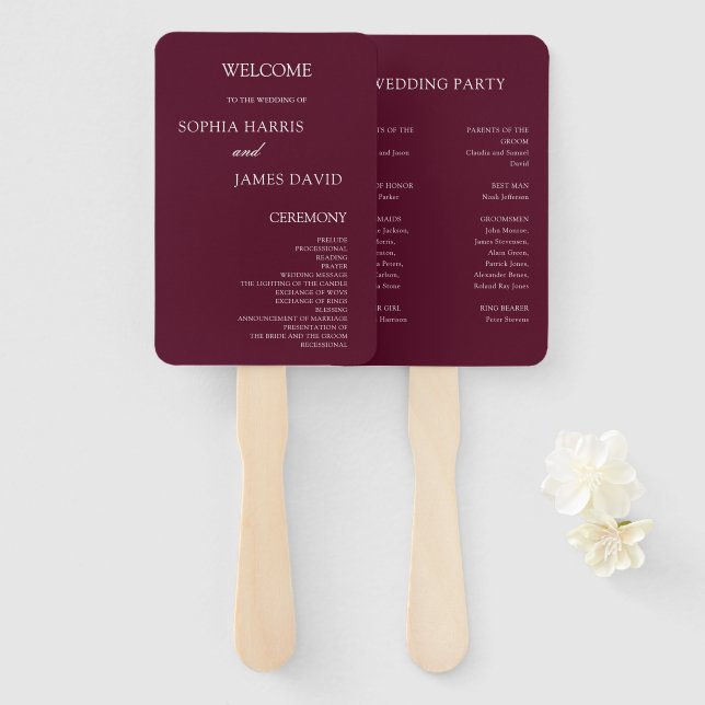 Elegante Minimalistische Hochzeitsprogramme in Bur Fächer (Vorne und Hinten)