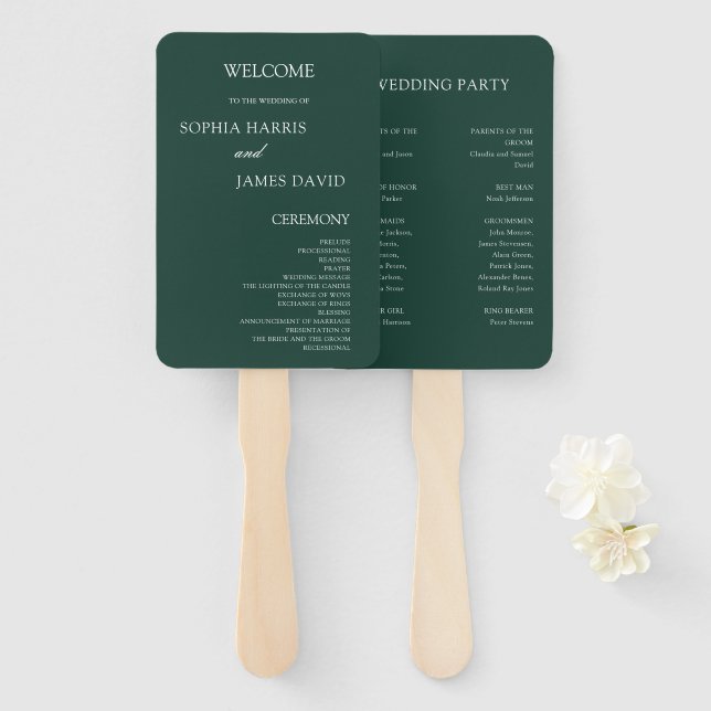 Elegante Minimalistische Hochzeitsprogramme in Eme Fächer (Vorne und Hinten)