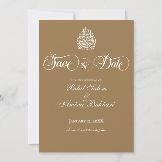 Elegante minimalistische islamische Hochzeit rette Save The Date (Vorderseite)
