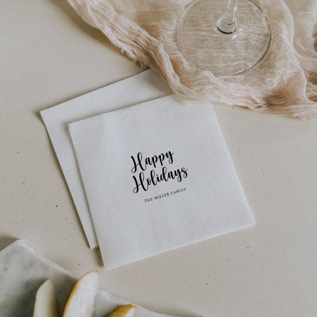 Elegante Minimalistische Kalligrafie Happy Holiday Serviette (Von Creator hochgeladen)