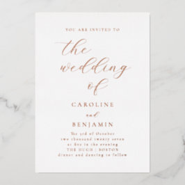 Elegante Minimalistische Kalligrafie Hochzeit Rose Folieneinladung