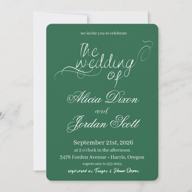 Elegante minimalistische Kalligrafie-Hochzeitseinl Einladung (Vorderseite)