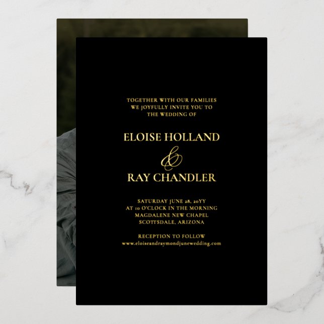 Elegante Minimalistische Kalligrafie Schwarzes Fot Folieneinladung (Vorderseite/Rückseite)