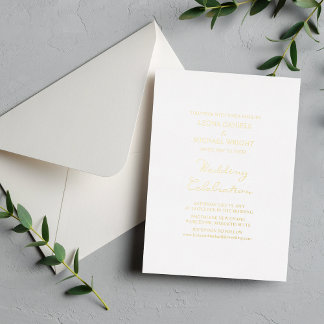Elegante minimalistische Kalligrafie Weiße Hochzei Folieneinladung