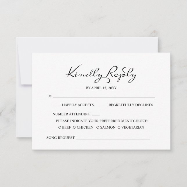 Elegante Minimalistische Kalligrafie White Wedding RSVP Karte (Vorderseite)