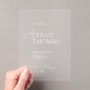 Elegante Minimalistische Kalligraphie-Hochzeit Acryleinladungen