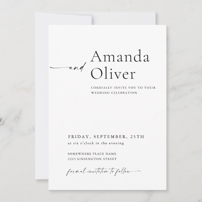 Elegante Minimalistische Kalligraphie-Hochzeit Einladung (Vorderseite)