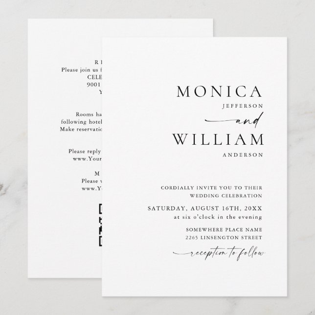 Elegante Minimalistische Kalligraphie-Hochzeit Einladung (Vorne/Hinten)