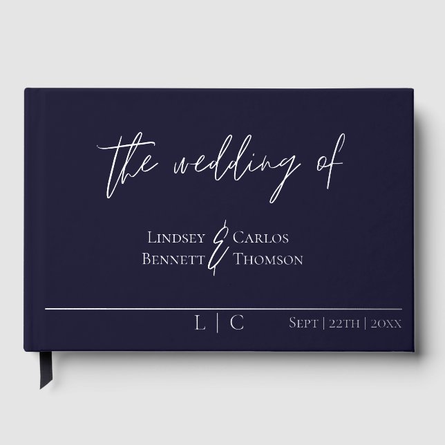 Elegante minimalistische Kalligraphiefolie aus dun Gästebuch (Vorderseite)