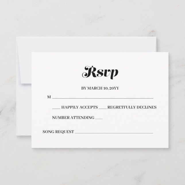 Elegante Minimalistische kalligraphische White Wed RSVP Karte (Vorderseite)