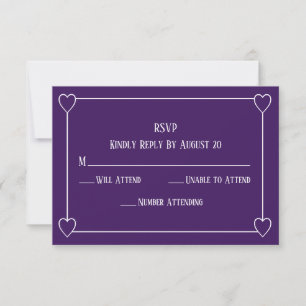 Elegante Minimalistische Lila und weiße Hochzeit RSVP Karte